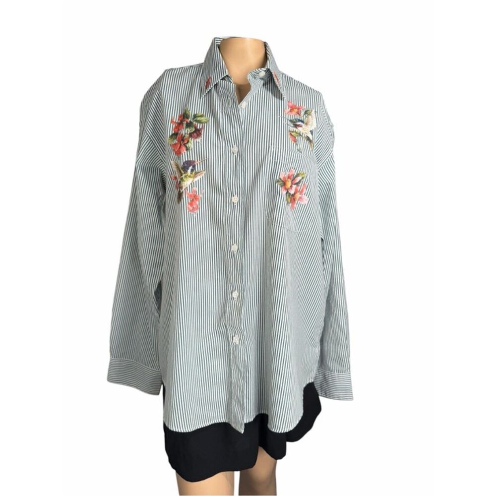 Las Olas Hummingbird Floral Button Down Shirt Women's Size L